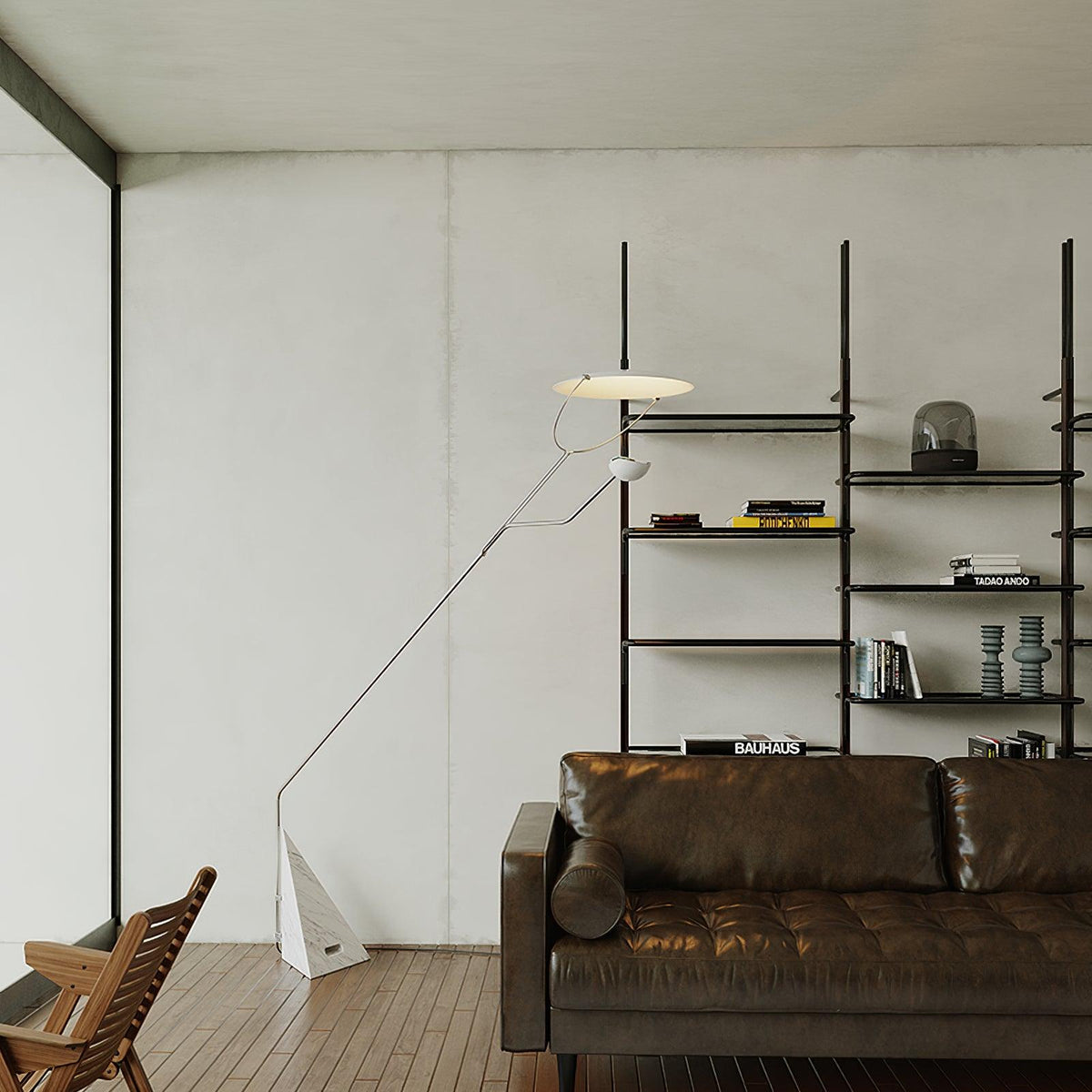 Olvenel vloerlamp met sculpturale chroom marmer