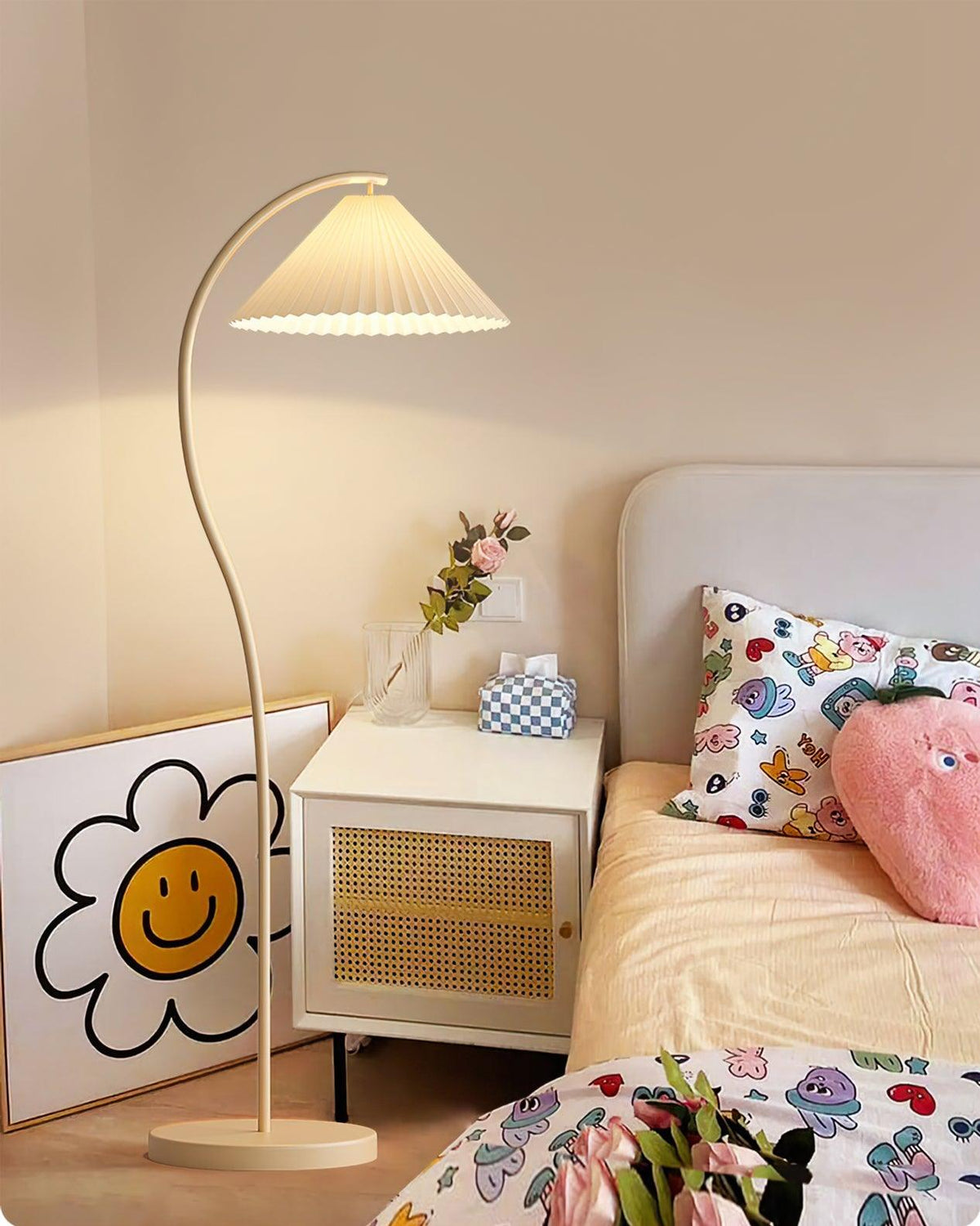 Mytalil Moderne vloerlamp met gebogen stoffen kap