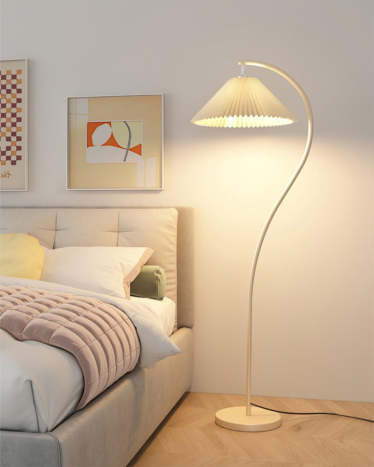 Mytalil Moderne vloerlamp met gebogen stoffen kap