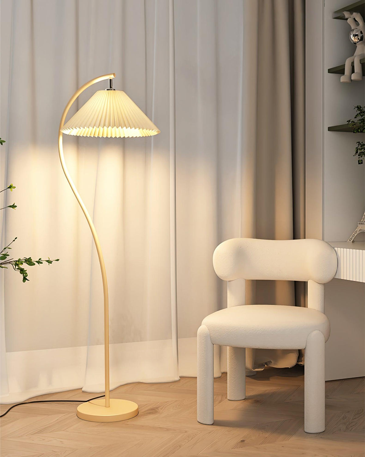Mytalil Moderne vloerlamp met gebogen stoffen kap