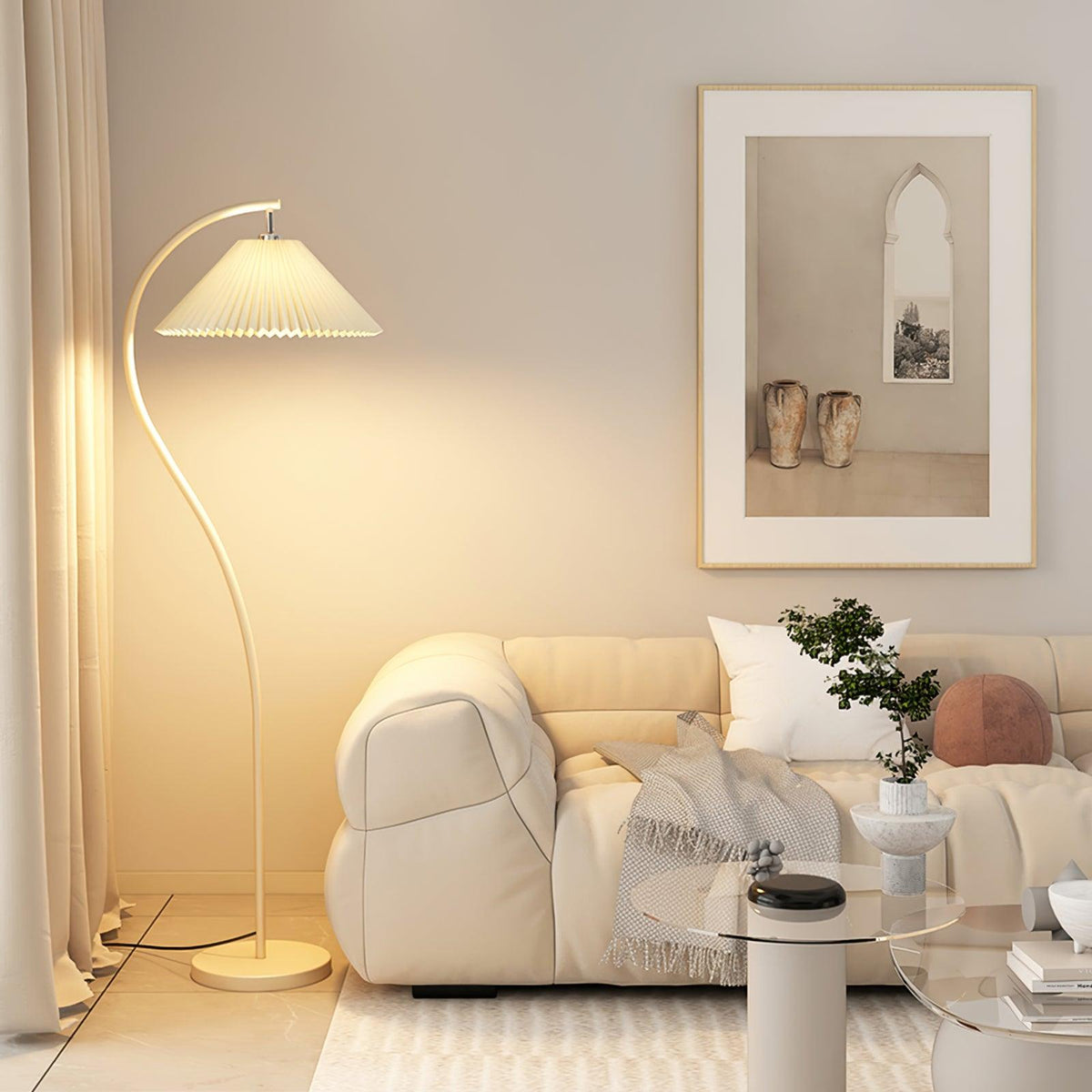 Mytalil Moderne vloerlamp met gebogen stoffen kap