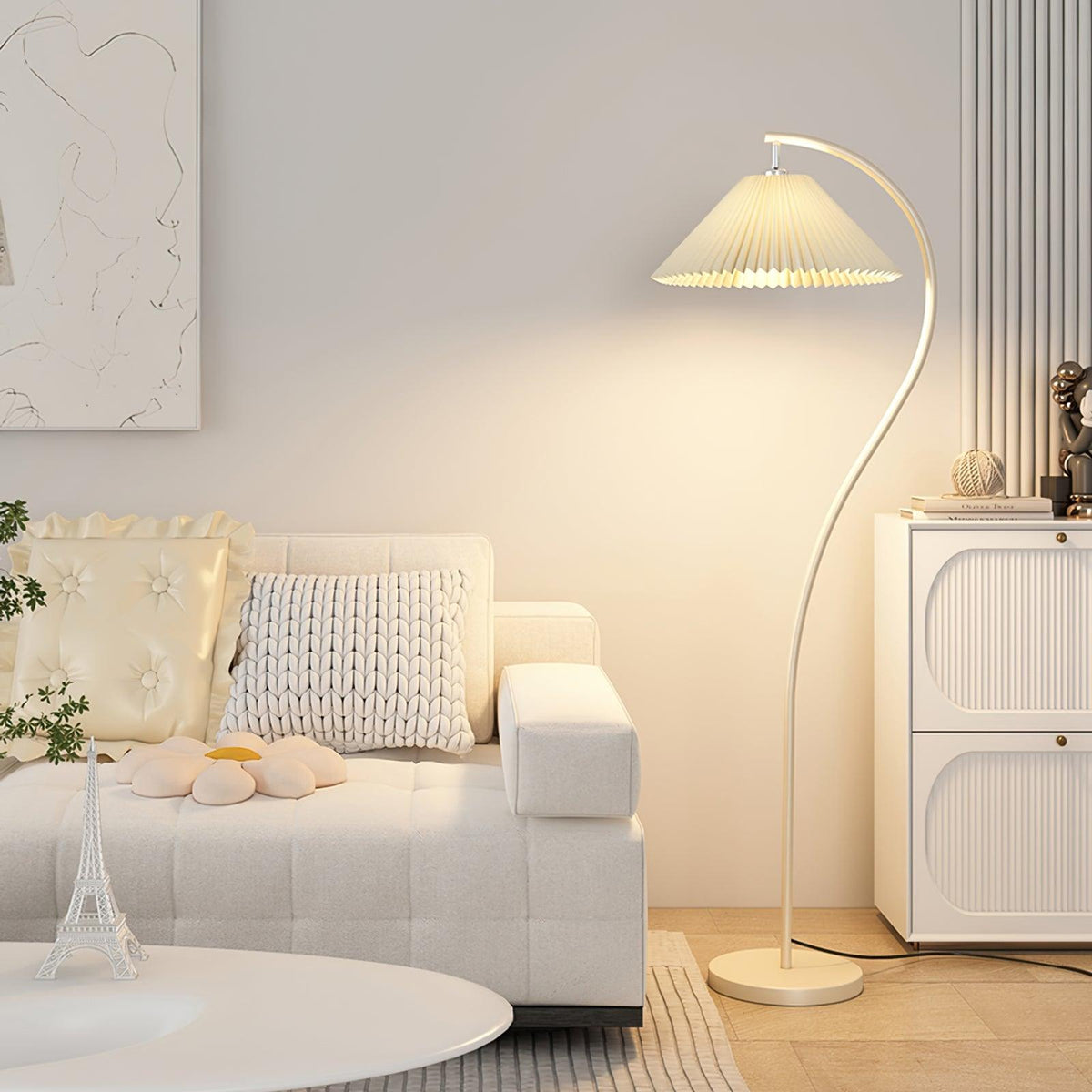 Mytalil Moderne vloerlamp met gebogen stoffen kap