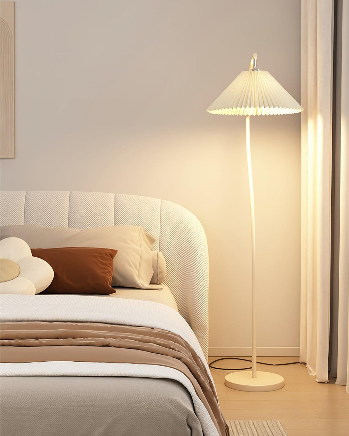 Mytalil Moderne vloerlamp met gebogen stoffen kap