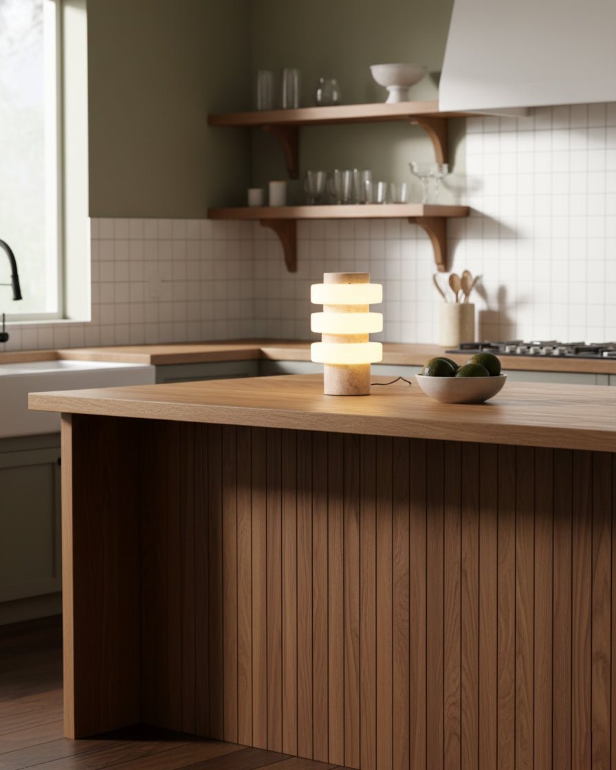 Thea moderne tafellamp van geel travertin