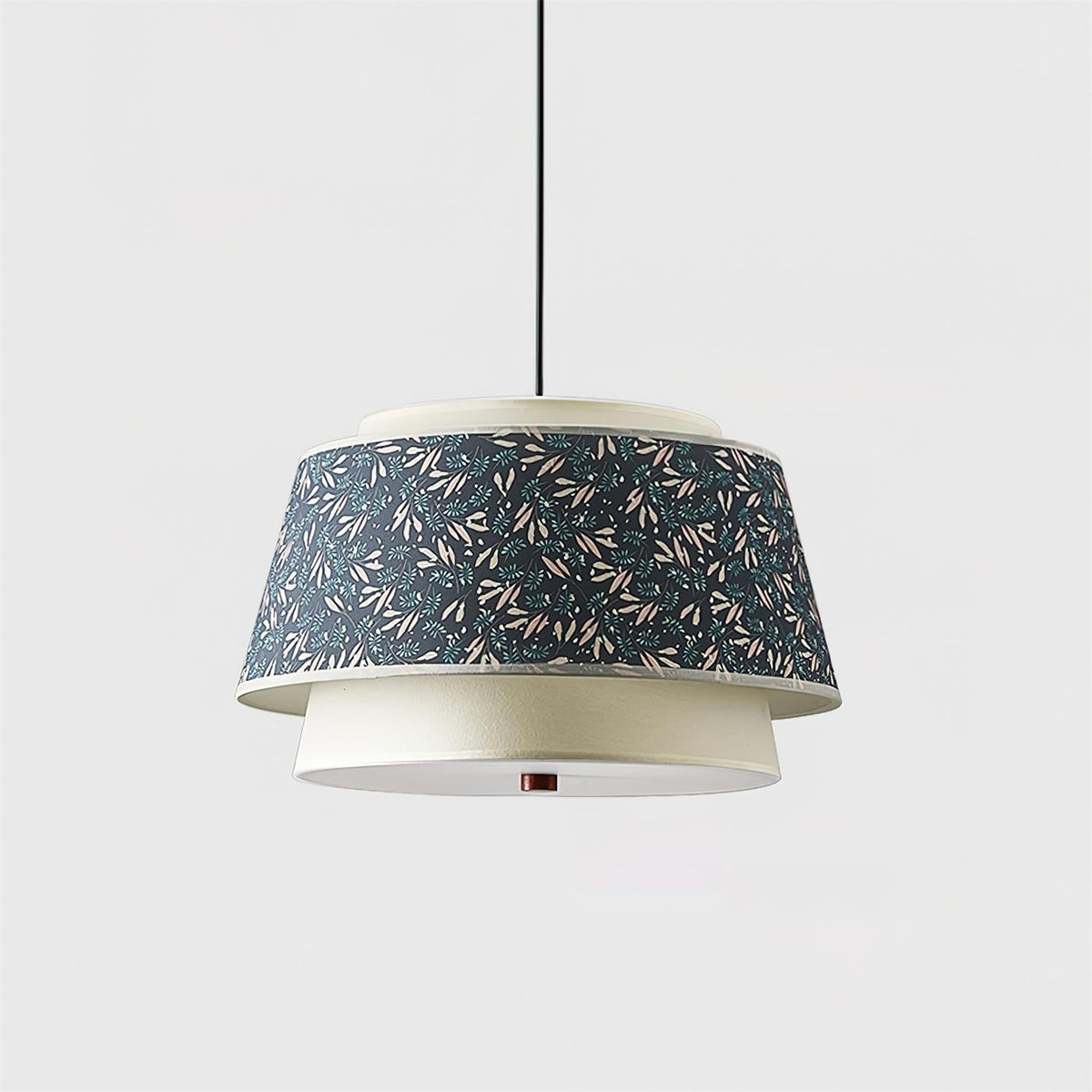 Sorarina hanglamp met blauwe bloemenstof en walnootlaag