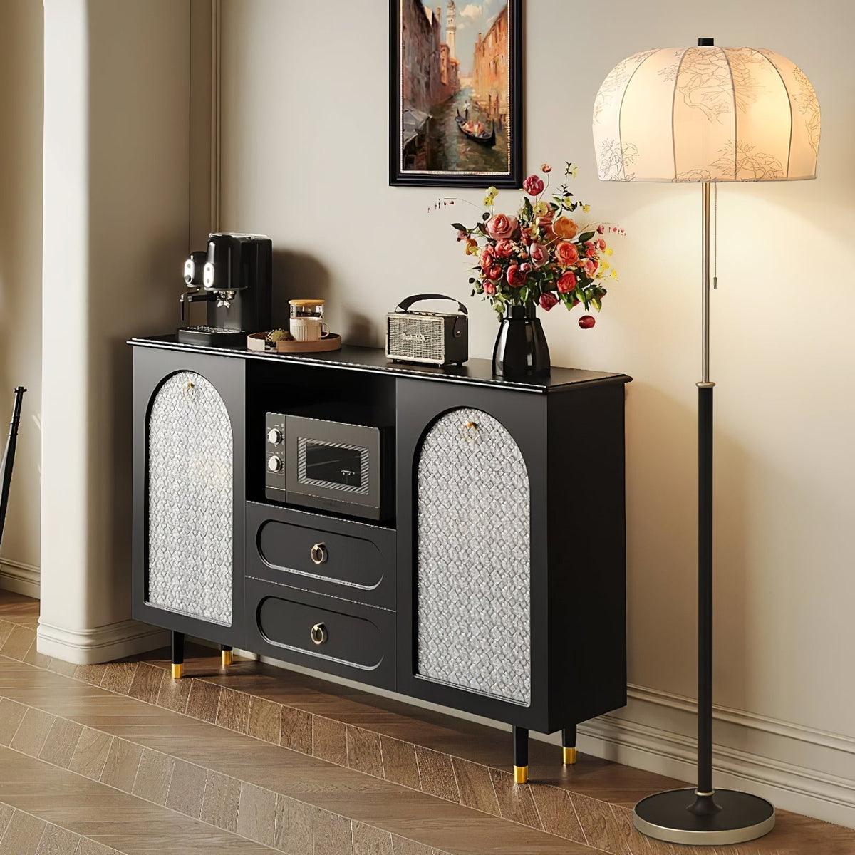 Cularo vloerlamp van stof en hout