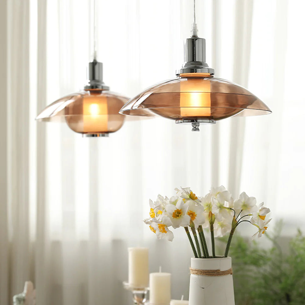 Cairns Modern Rond LED Hanglampen Bruin Glas Woonkamer