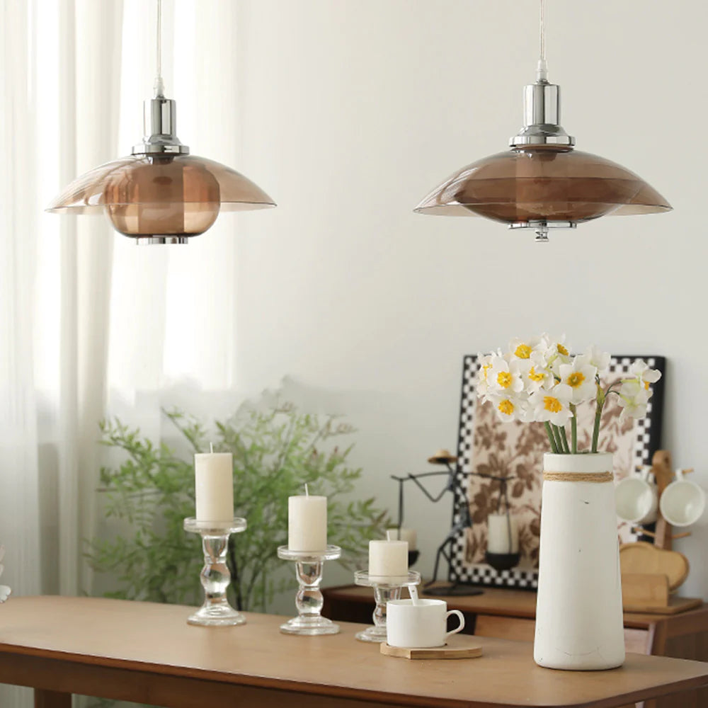 Cairns Modern Rond LED Hanglampen Bruin Glas Woonkamer