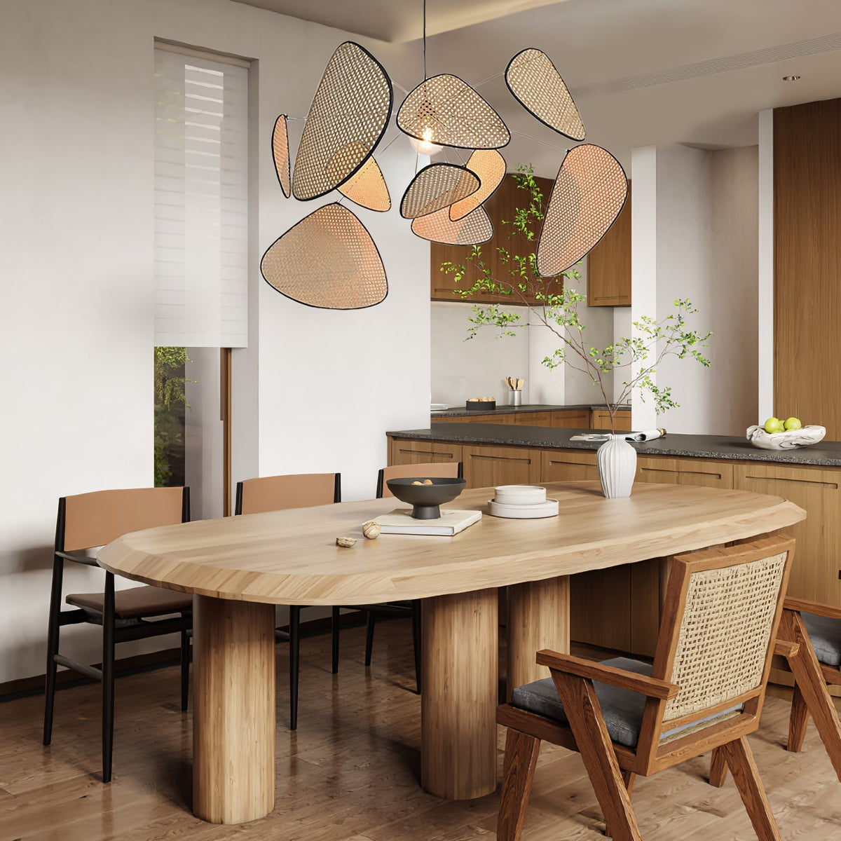 Ariinora hanglamp met rotan en swag industriële stijl