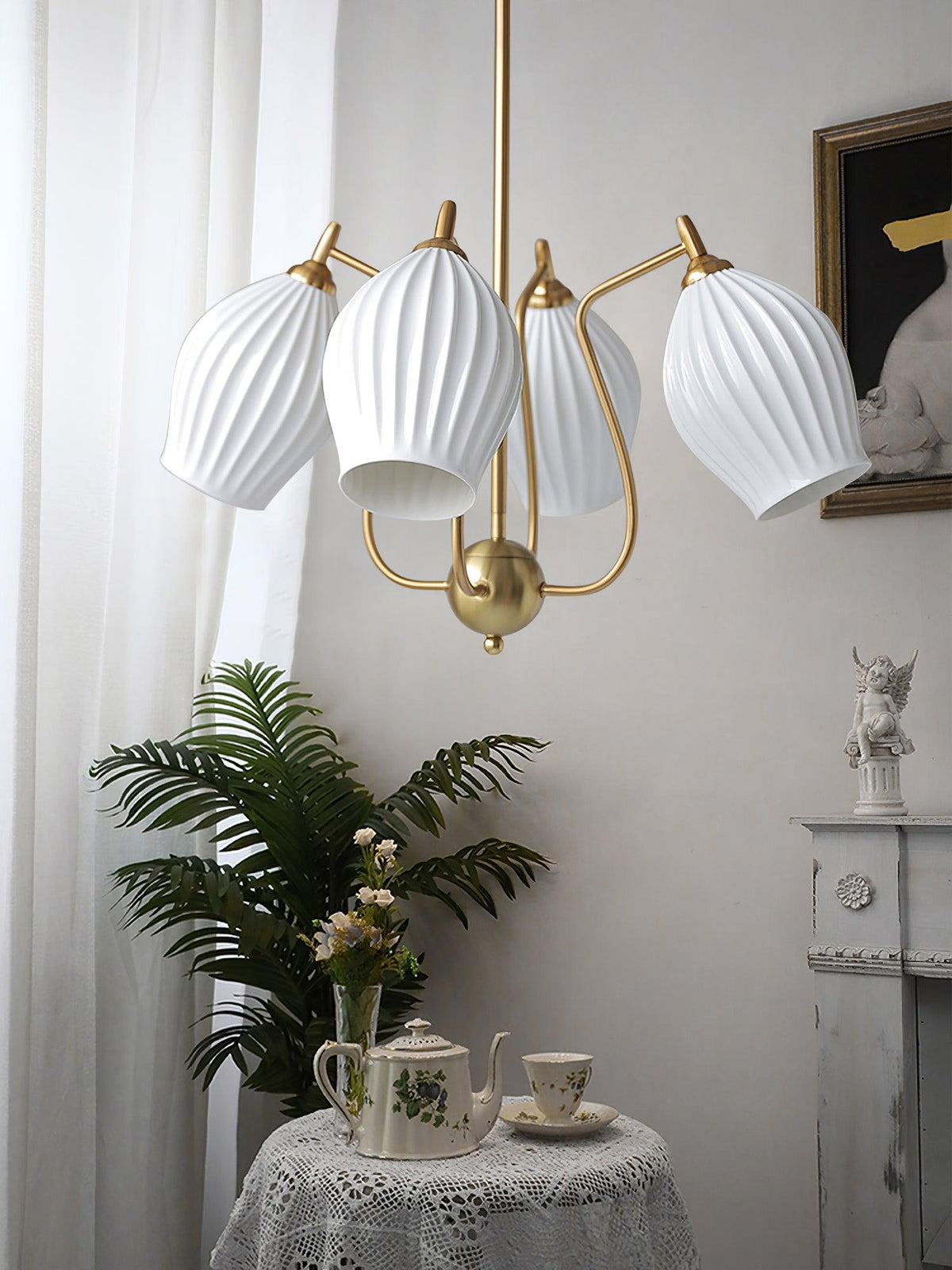 Pravin Kroonluchter keramiek Ribbed Sculptural glas Elegant