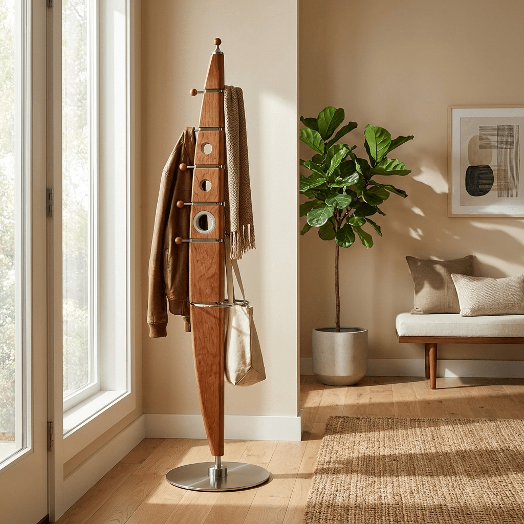 Sculptural houten jasstandaard