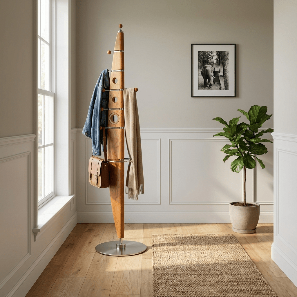 Sculptural houten jasstandaard