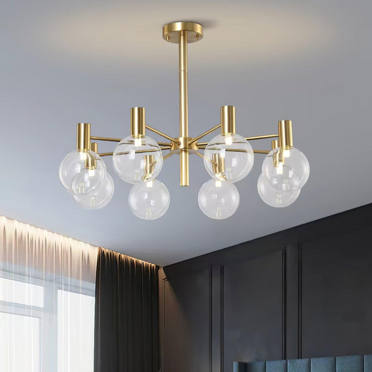 Veloiel Kroonluchter met Glaskogels en Frame Modern met bolvormige kap goudkleurig