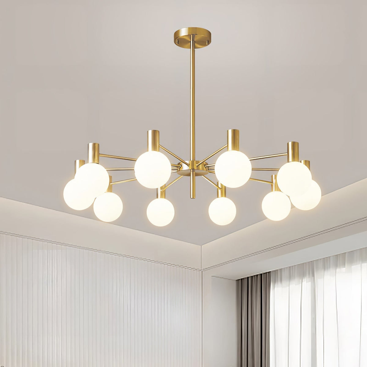 Veloiel Kroonluchter met Glaskogels en Frame Modern met bolvormige kap goudkleurig