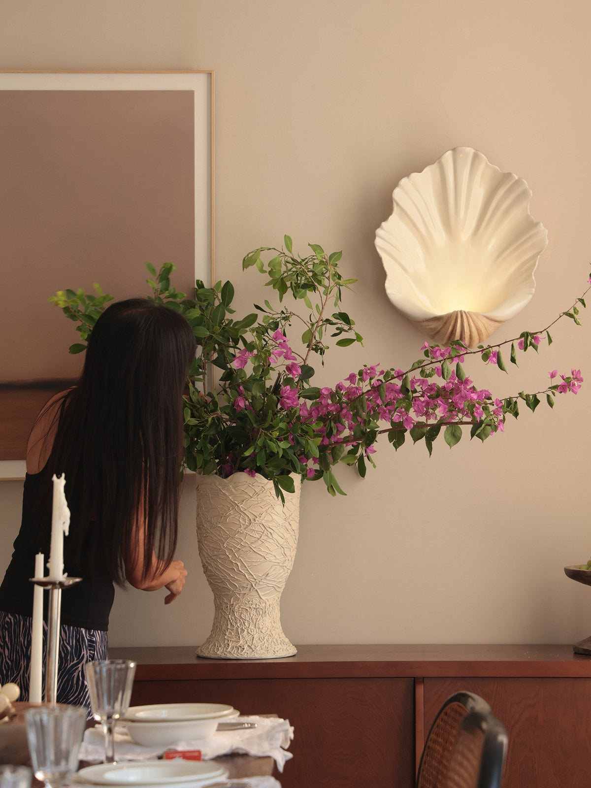 Shell wandlamp Crème Resineuze Wabi-Sabi