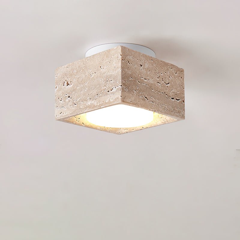 Virinira vierkante plafondlamp van geel travertin