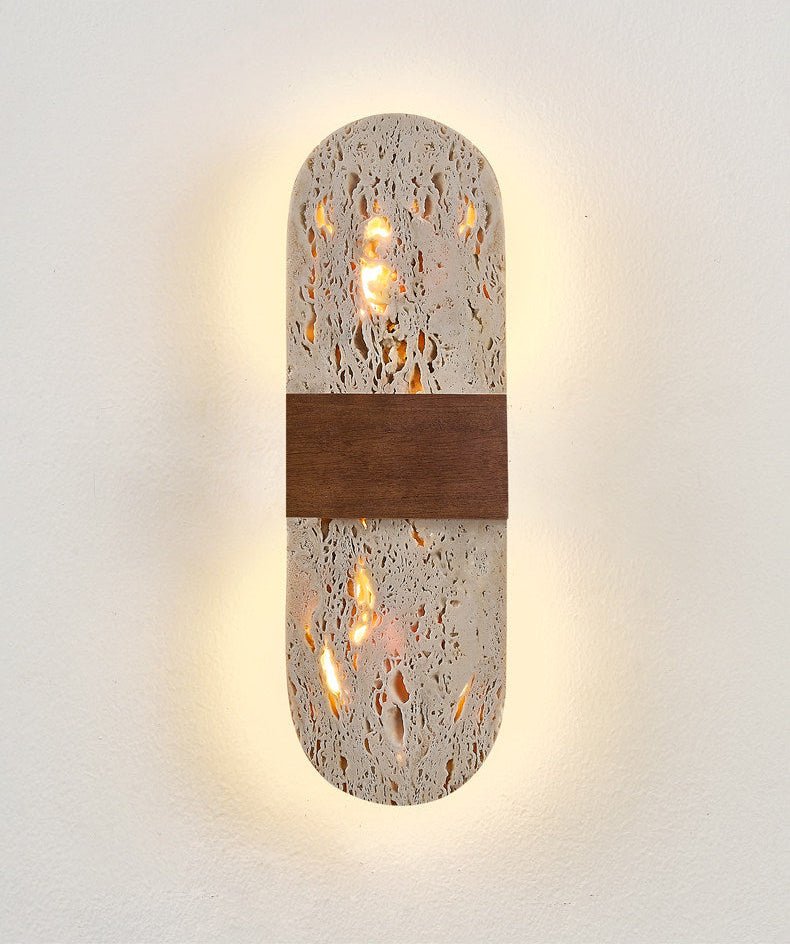 Seroelle wandlamp met geel travertin en walnoot