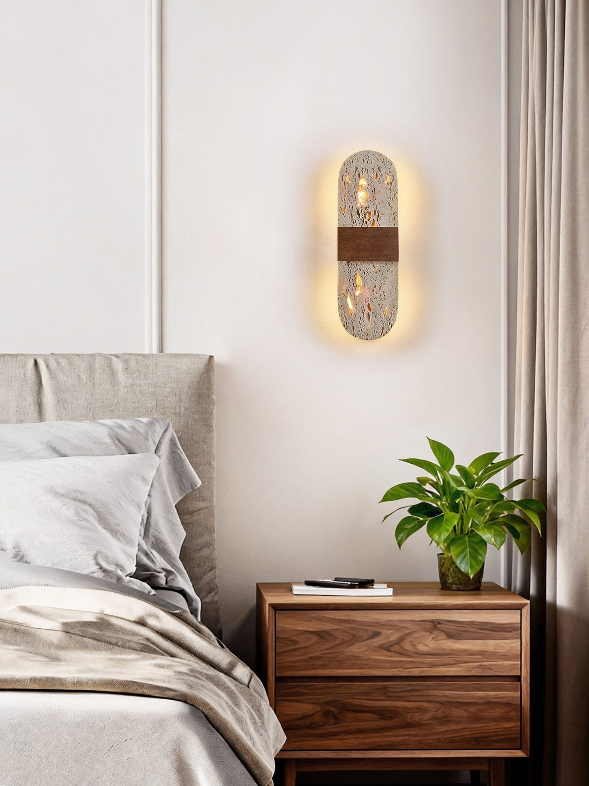 Seroelle wandlamp met geel travertin en walnoot