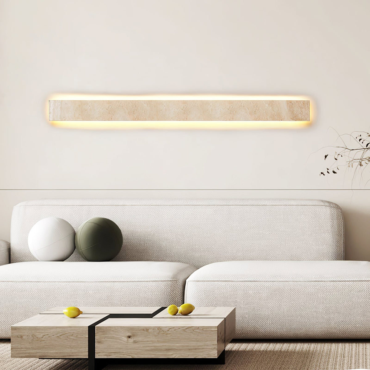 Tavoelia Slim rechthoekige wandlamp van geel travertin