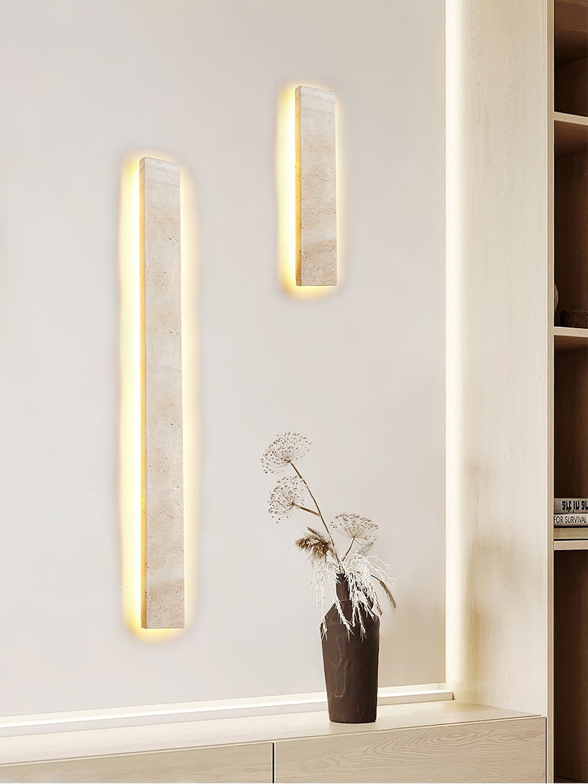 Tavoelia Slim rechthoekige wandlamp van geel travertin