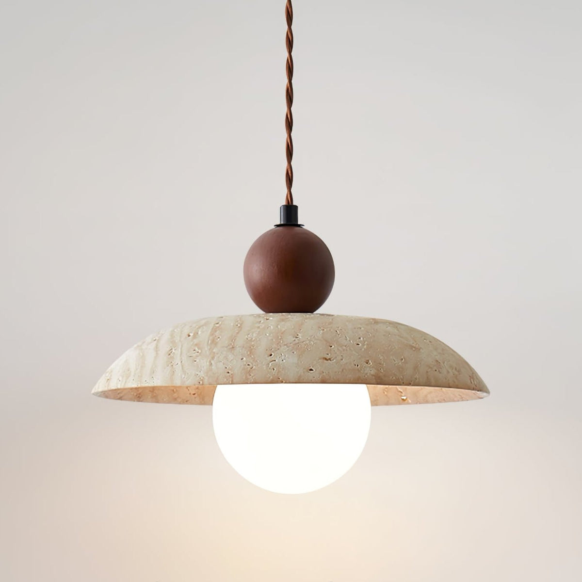 Nerix hanglamp van geel travertin en walnoothout
