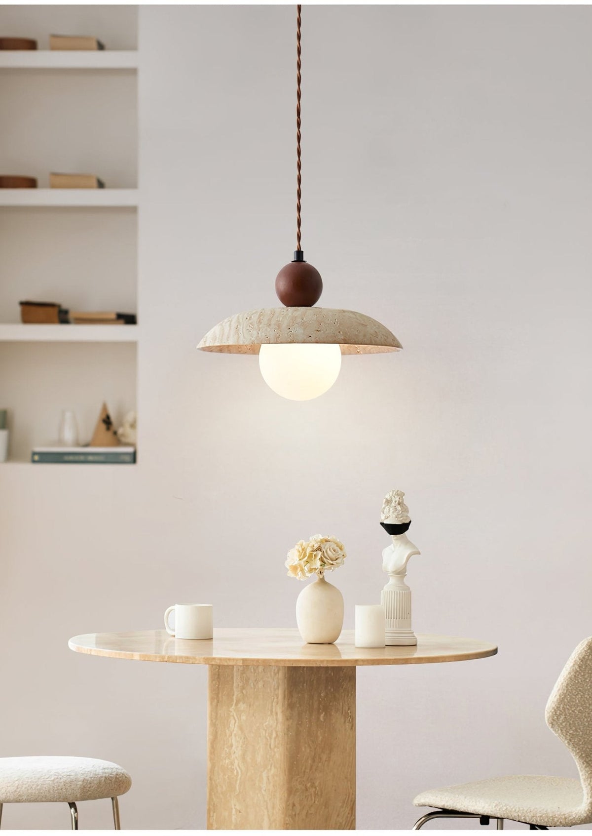 Nerix hanglamp van geel travertin en walnoothout