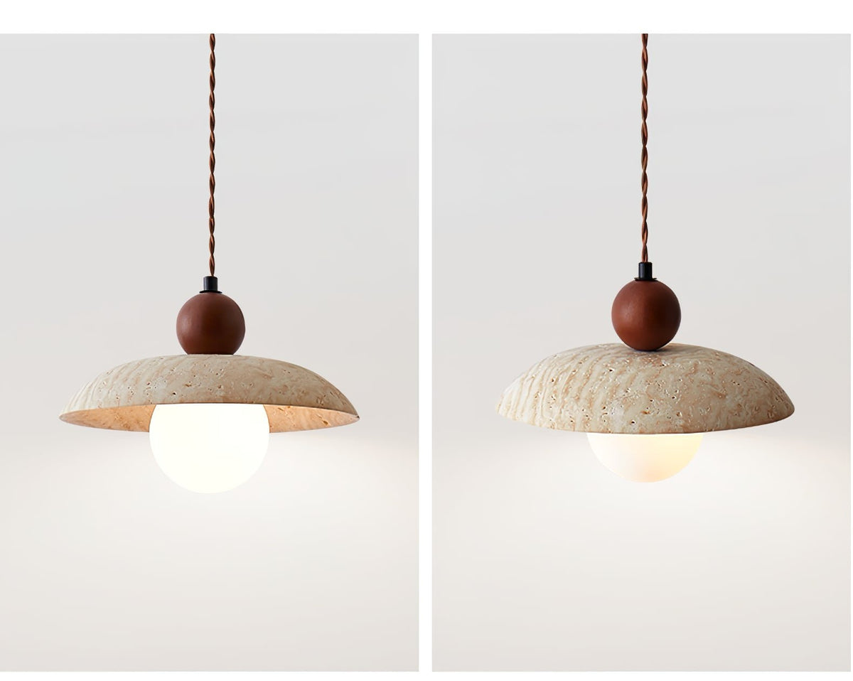 Nerix hanglamp van geel travertin en walnoothout