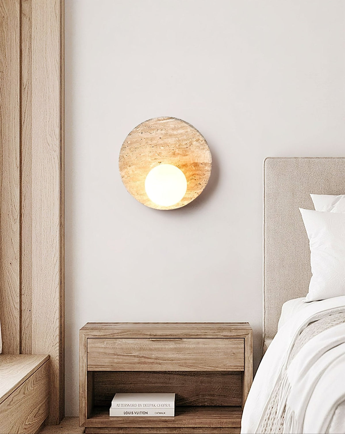 Kivros wandlamp in geel travertin