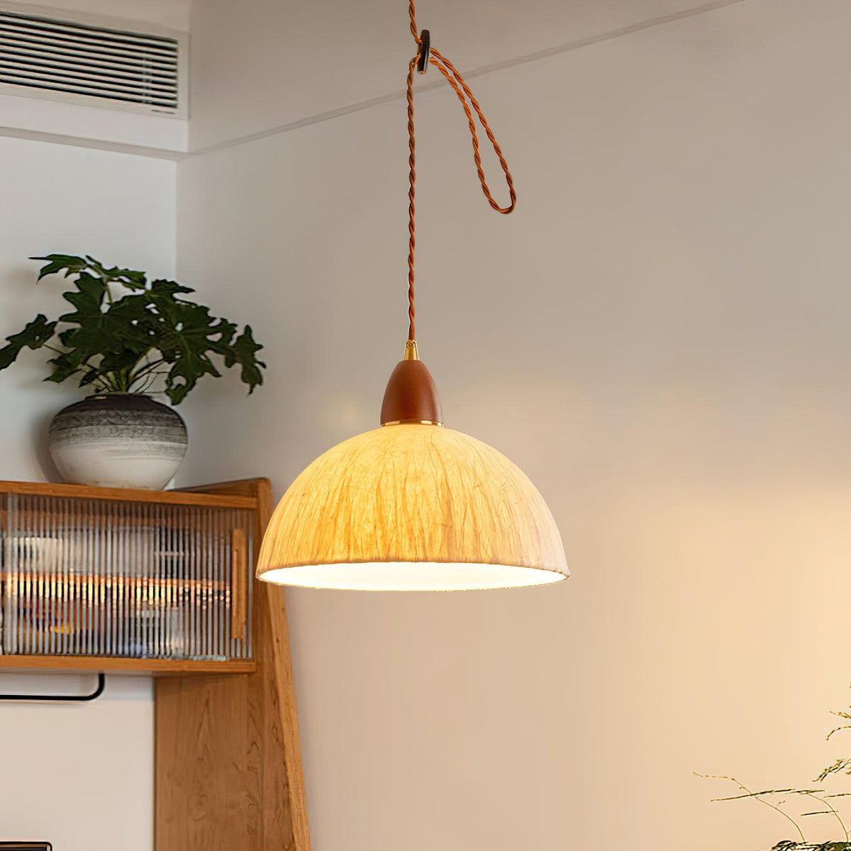 Locan hanglamp van rijstpapier en hout
