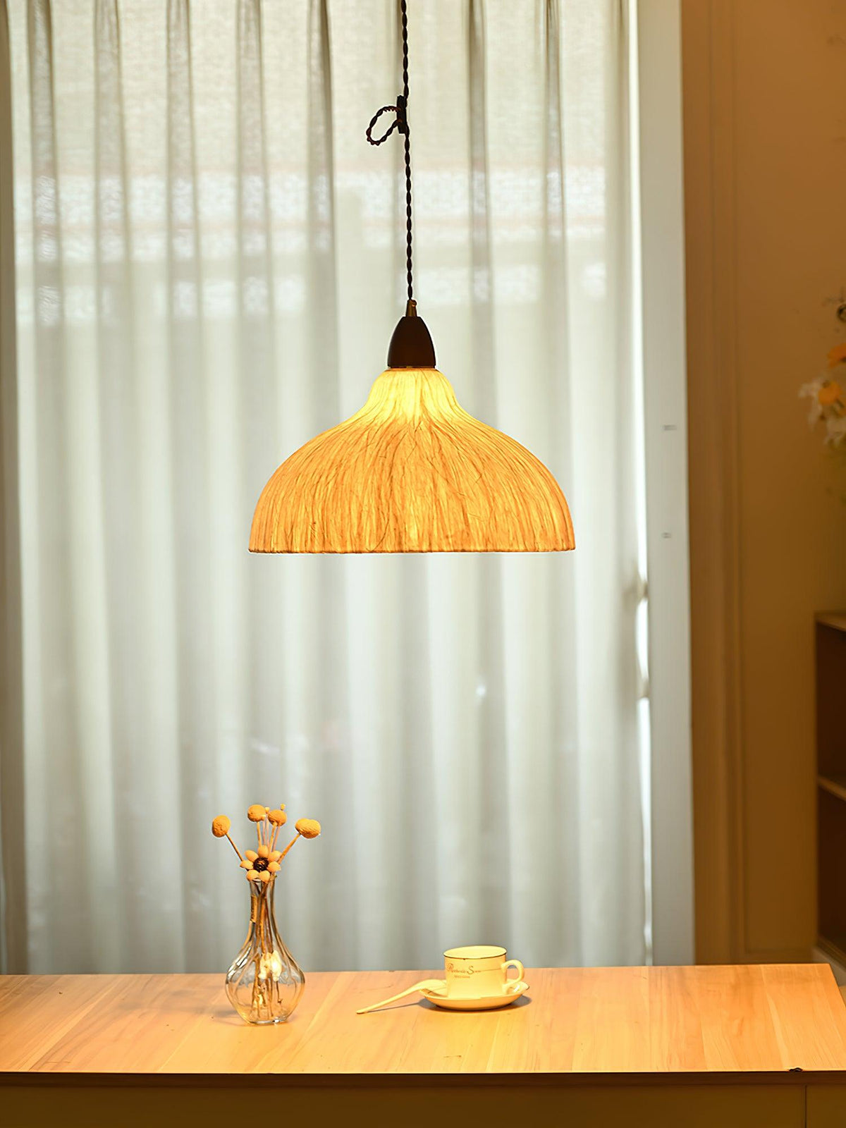 Locan hanglamp van rijstpapier en hout