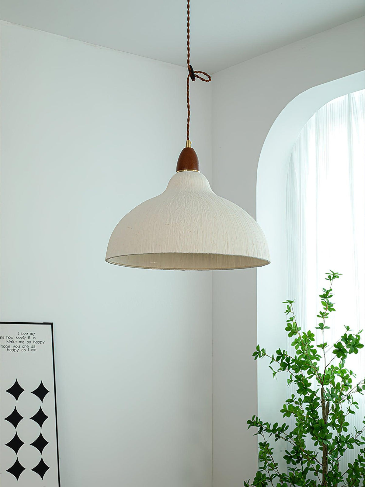 Locan hanglamp van rijstpapier en hout