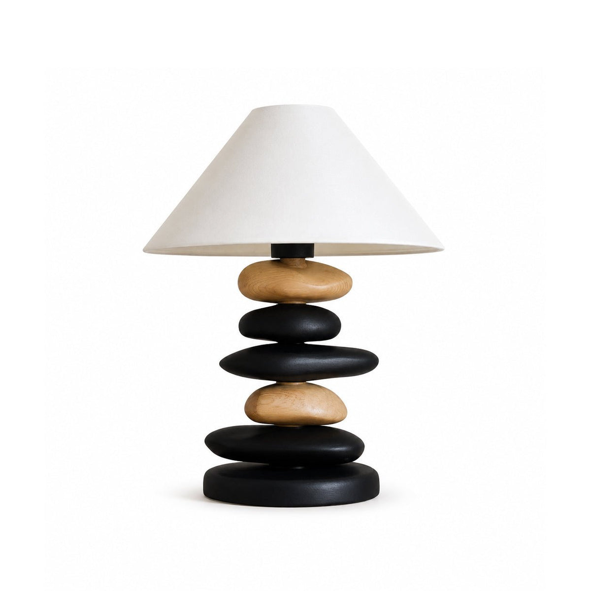 Stacked kiezelvormige hout tafellamp