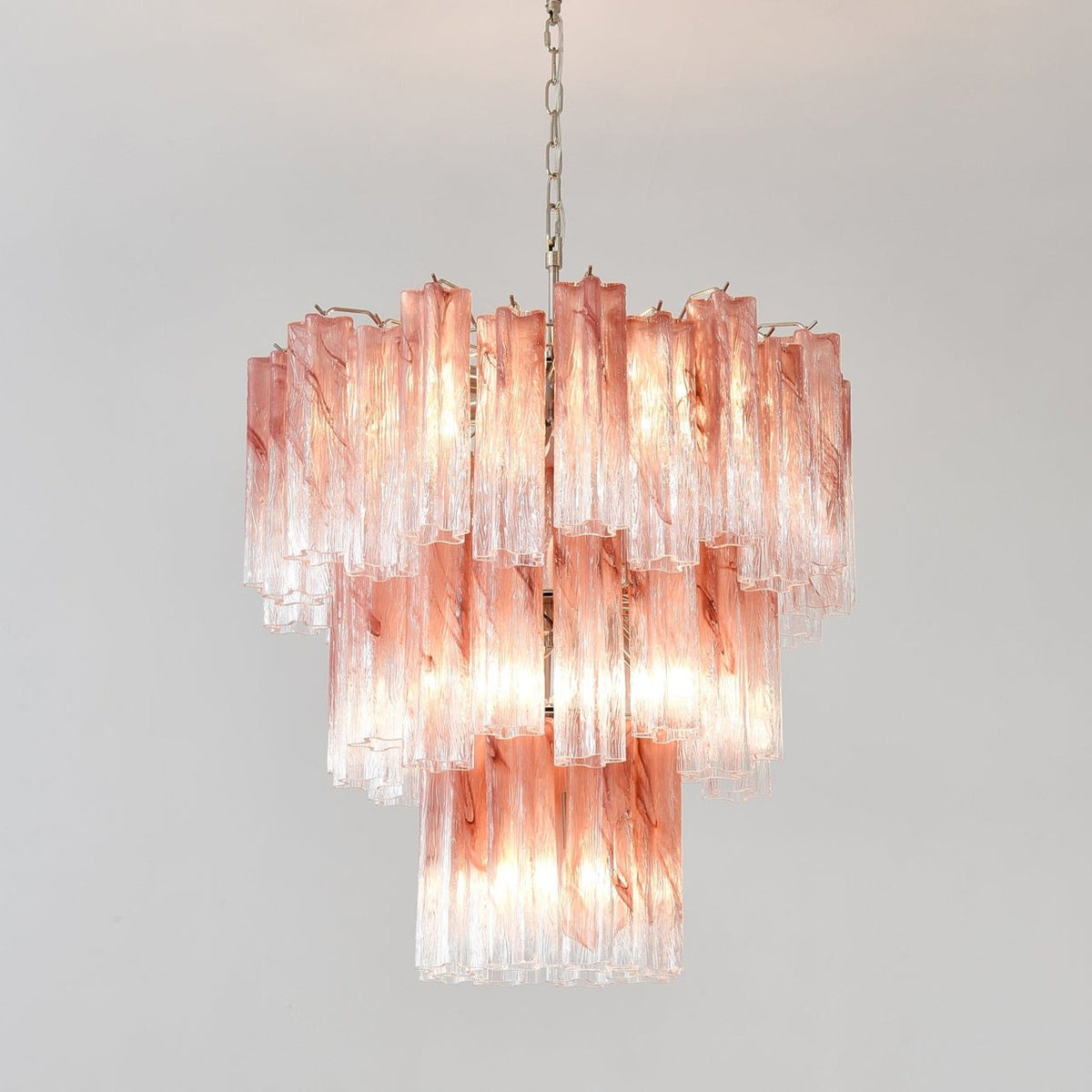 Liorinira kroonluchter met roze glazen buizen, gelaagd modern