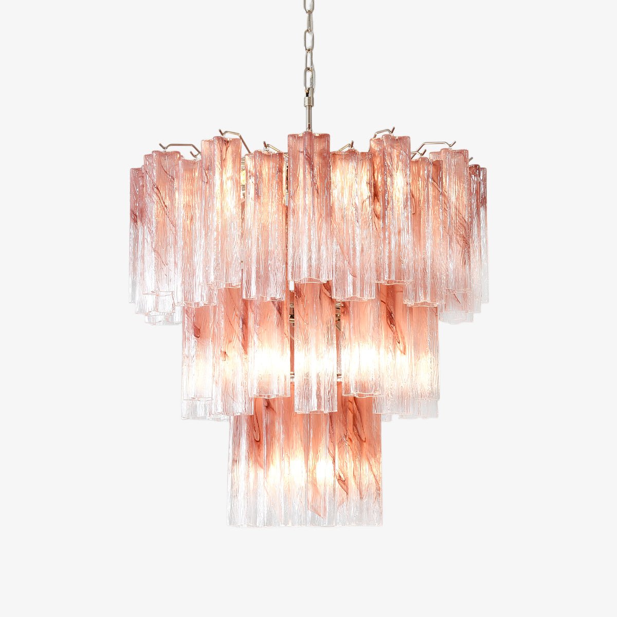 Liorinira kroonluchter met roze glazen buizen, gelaagd modern