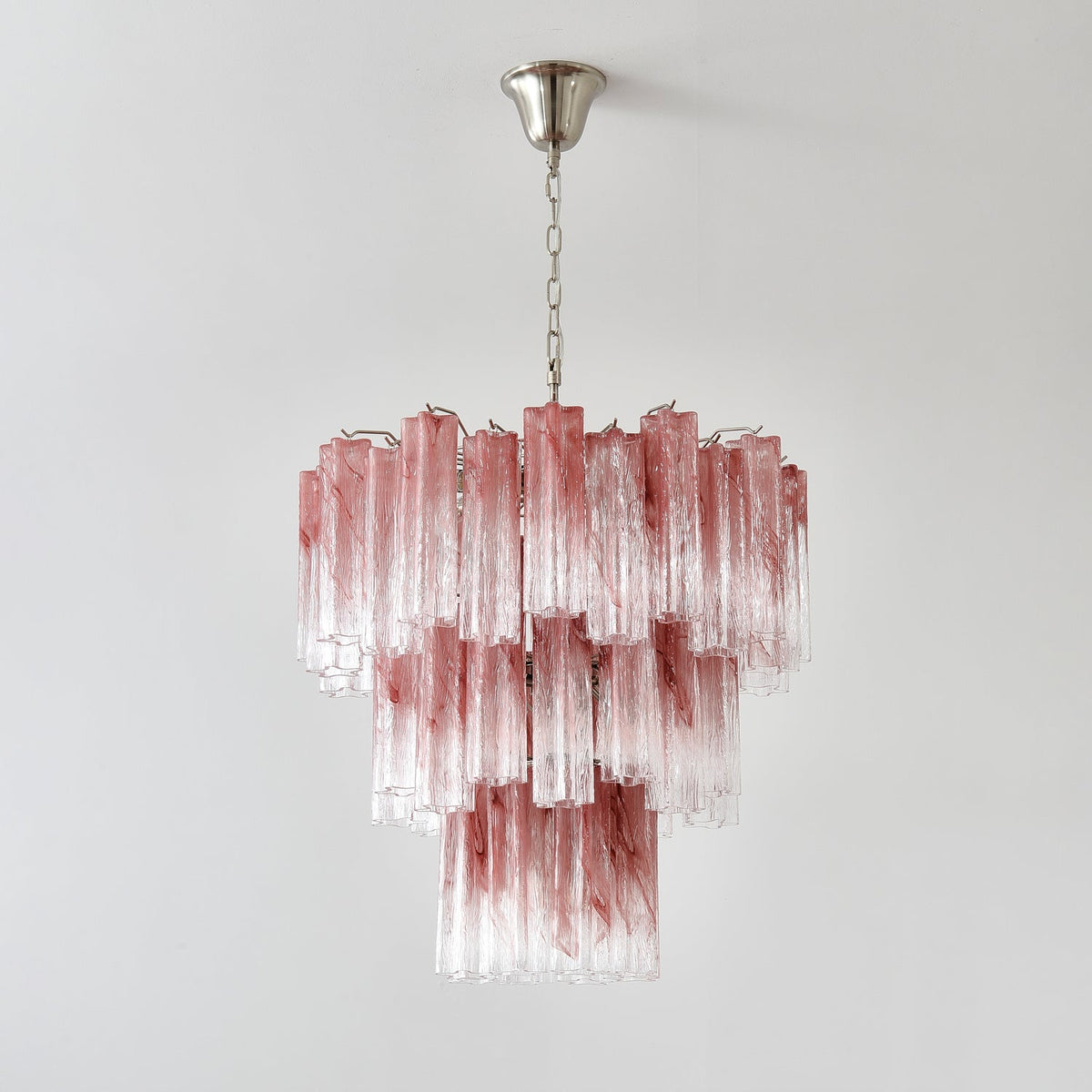 Liorinira kroonluchter met roze glazen buizen, gelaagd modern