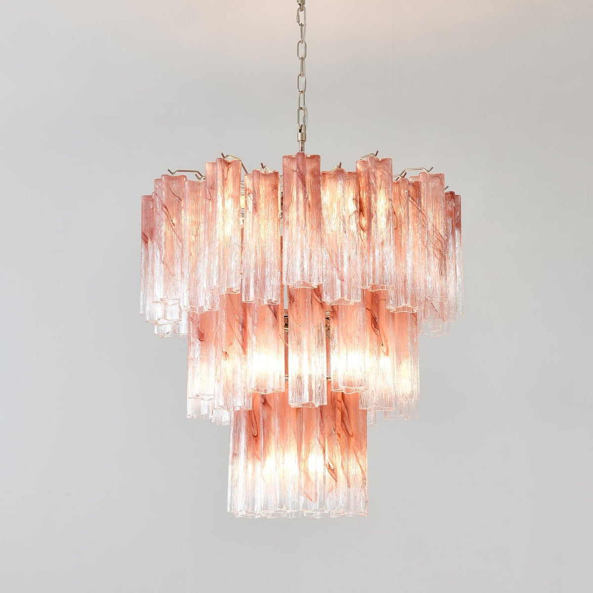 Liorinira kroonluchter met roze glazen buizen, gelaagd modern