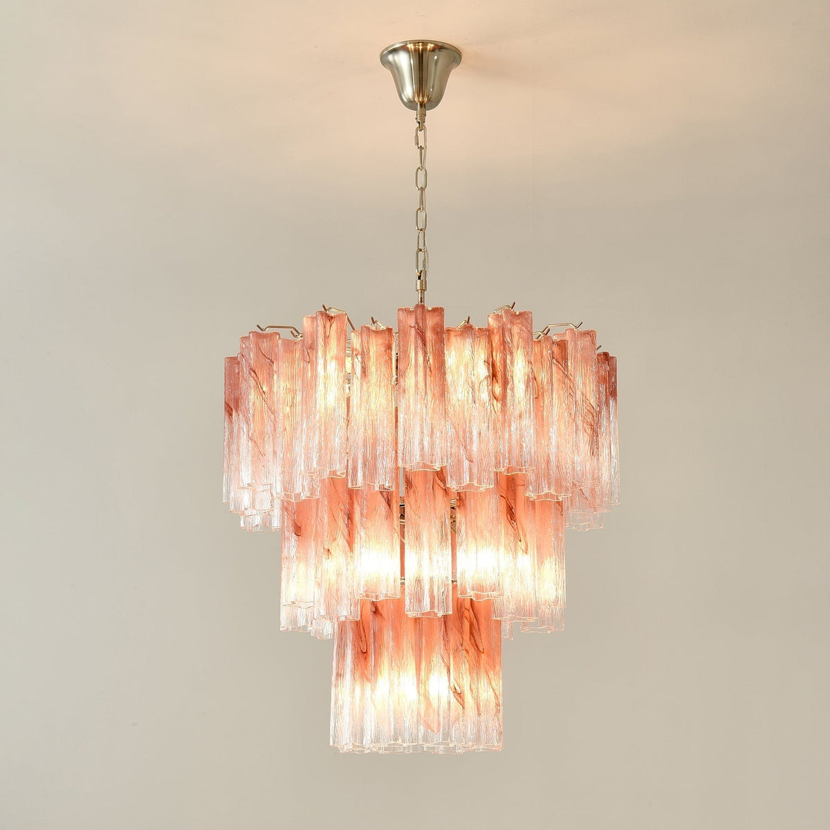 Liorinira kroonluchter met roze glazen buizen, gelaagd modern