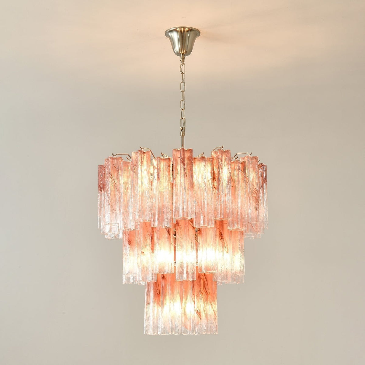 Liorinira kroonluchter met roze glazen buizen, gelaagd modern
