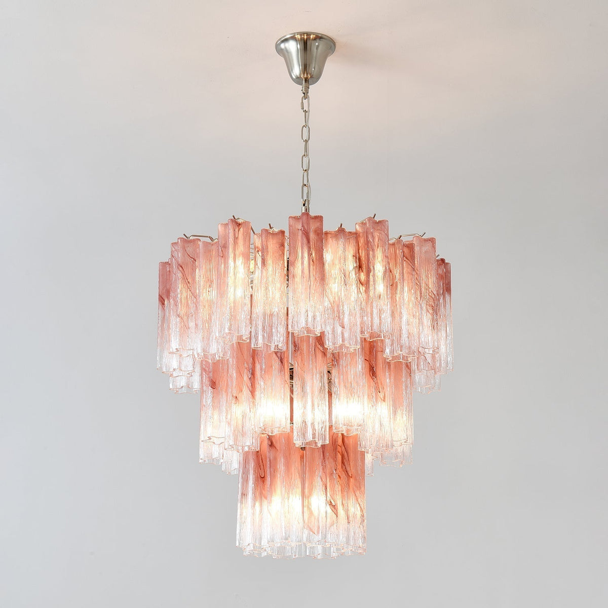 Liorinira kroonluchter met roze glazen buizen, gelaagd modern