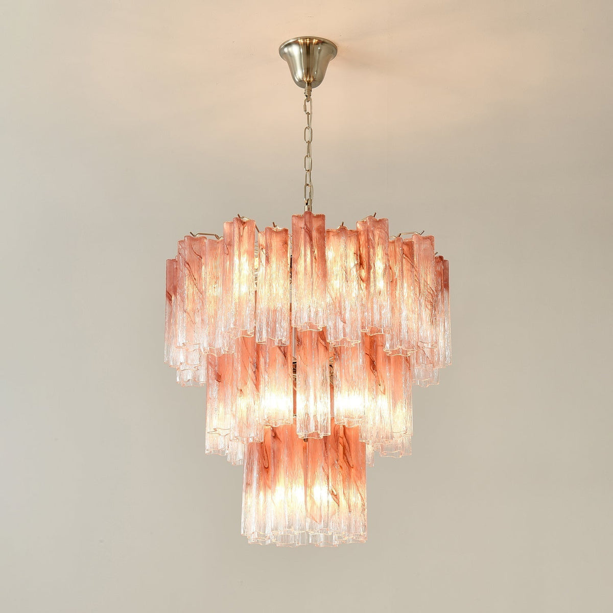 Liorinira kroonluchter met roze glazen buizen, gelaagd modern