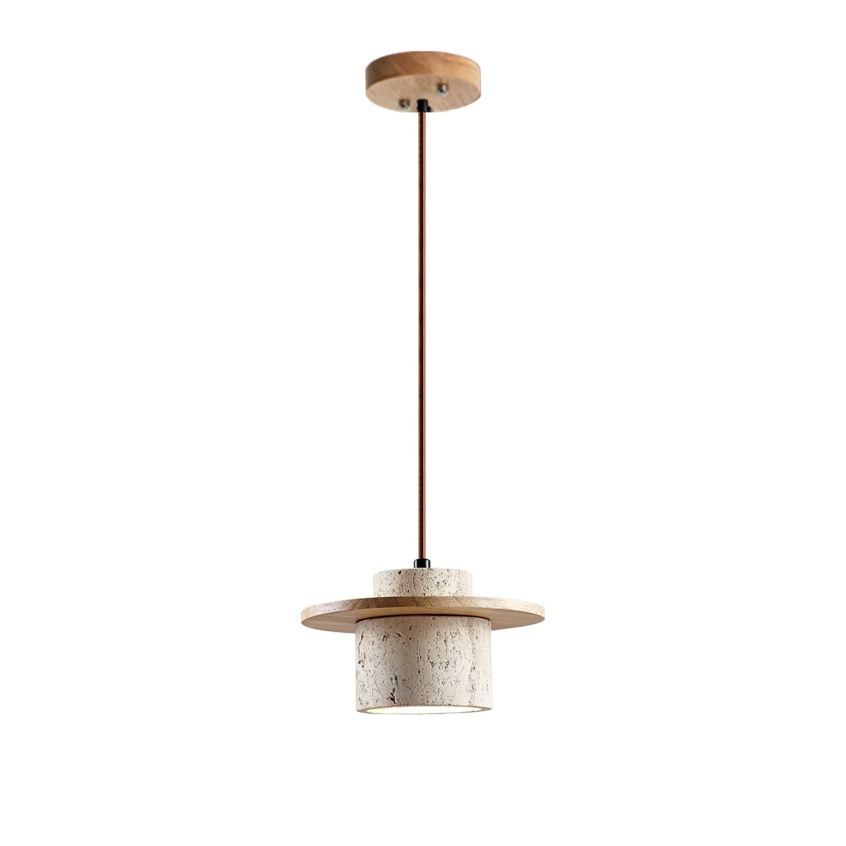 Valerelle hanglamp met cirkelvormige travertin schijf en cilindrische stenen kap