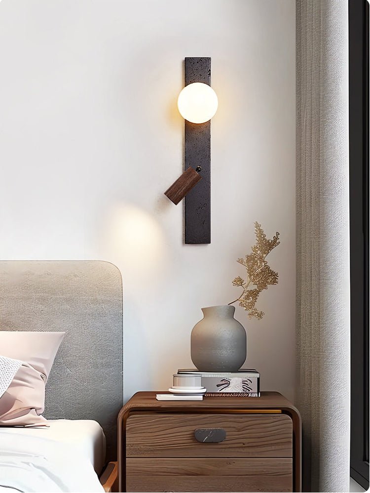 Nirv Balk Zwart Travertin modern Wandlamp