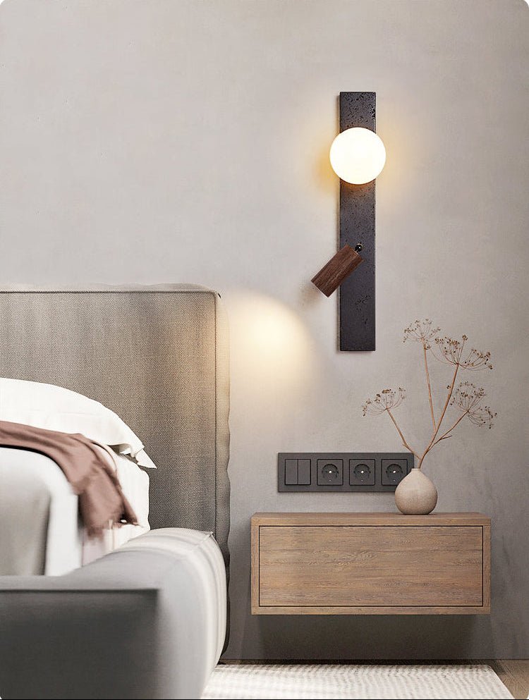 Nirv Balk Zwart Travertin modern Wandlamp