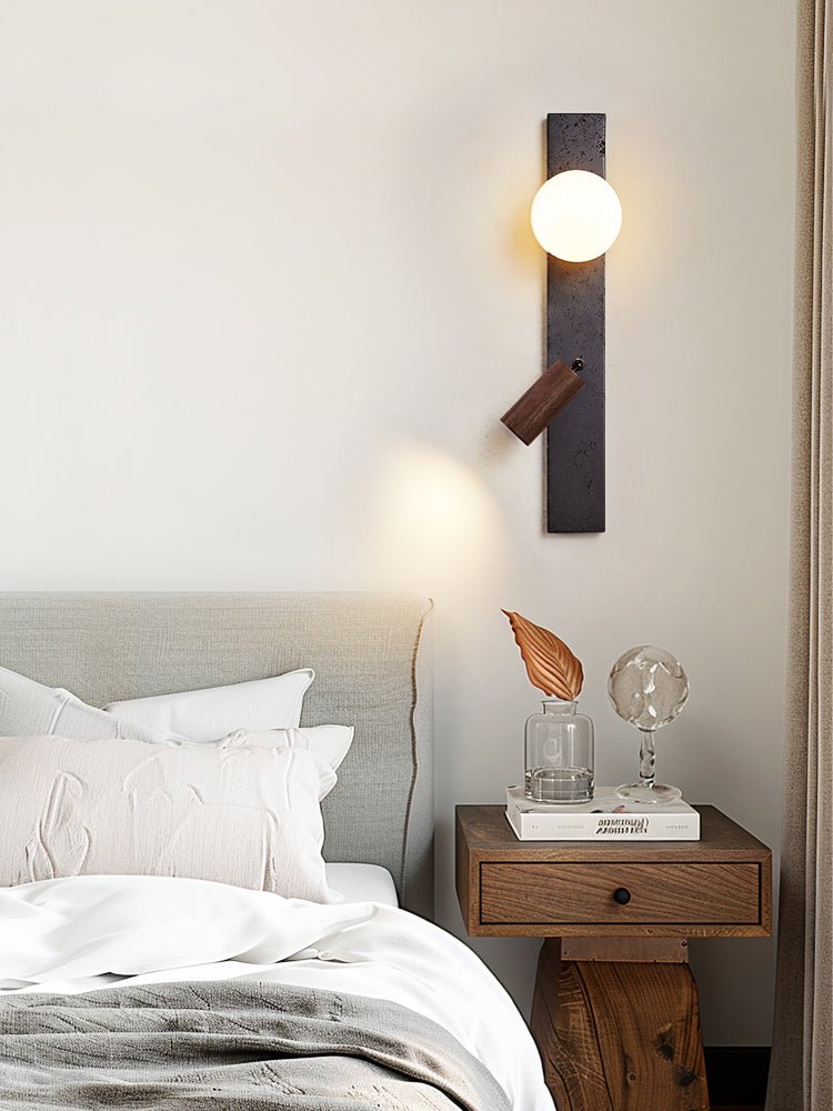 Nirv Balk Zwart Travertin modern Wandlamp