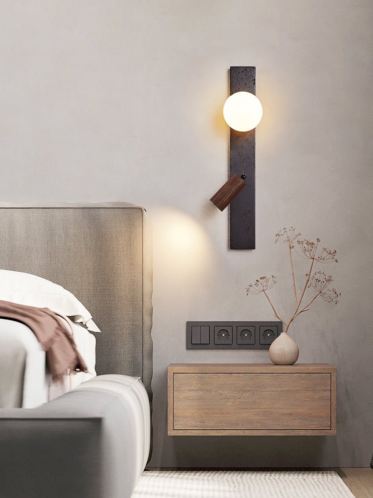 Nirv Balk Zwart Travertin modern Wandlamp