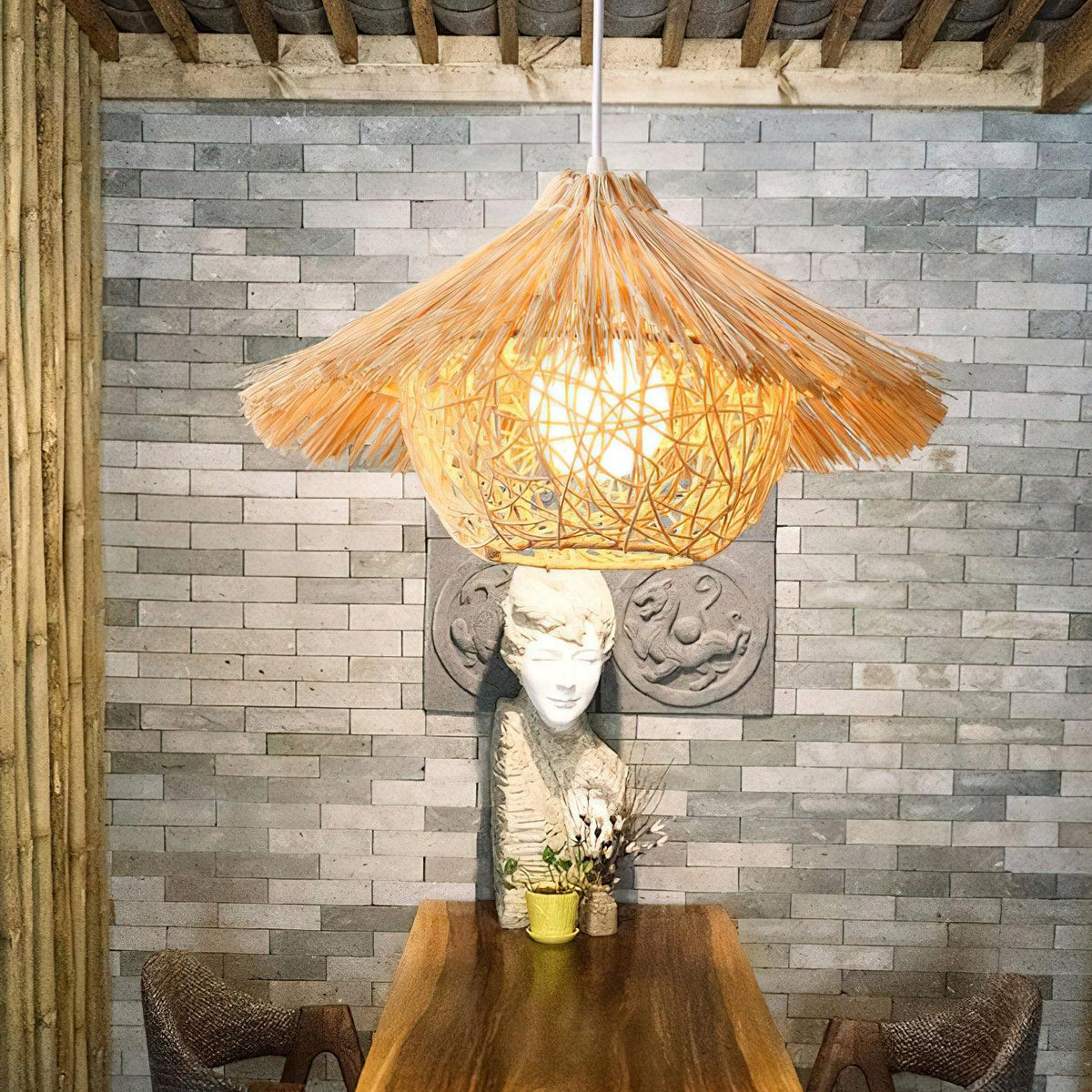 Sunell Strooienhoed Rotan hanglamp