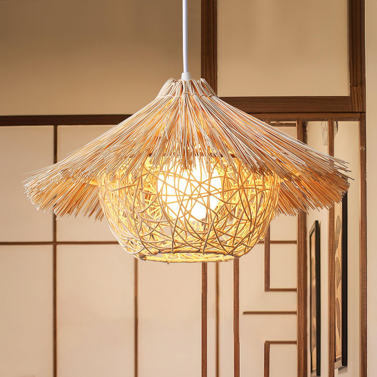 Sunell Strooienhoed Rotan hanglamp