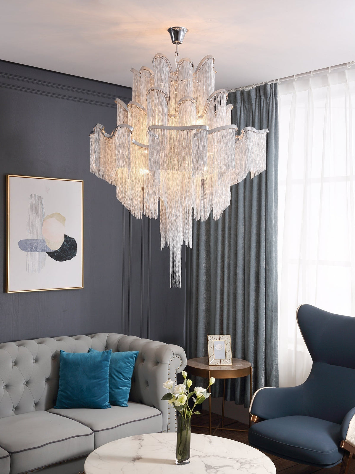 Lustra hanglamp Stream ketting nikkel