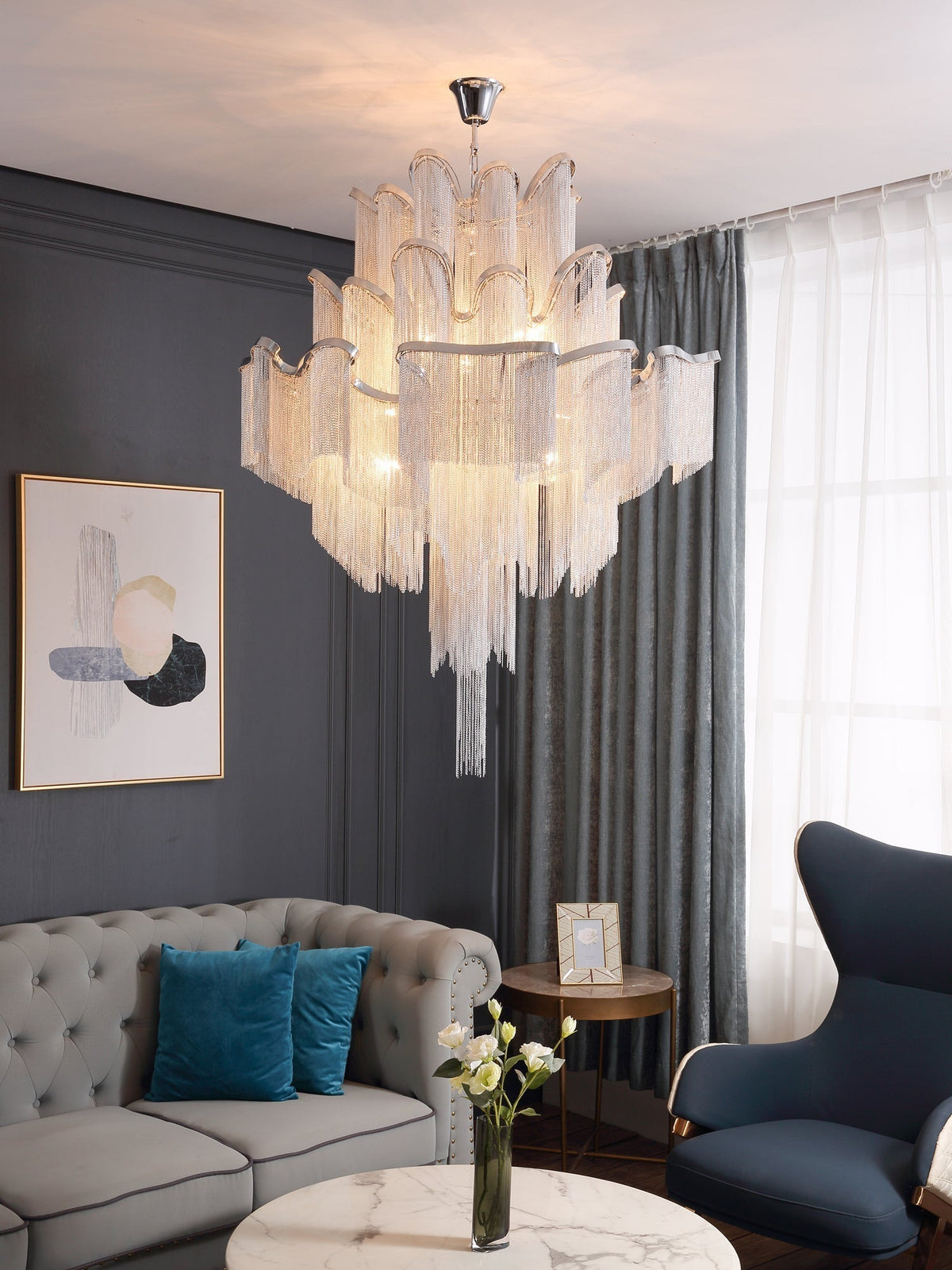 Lustra hanglamp Stream ketting nikkel
