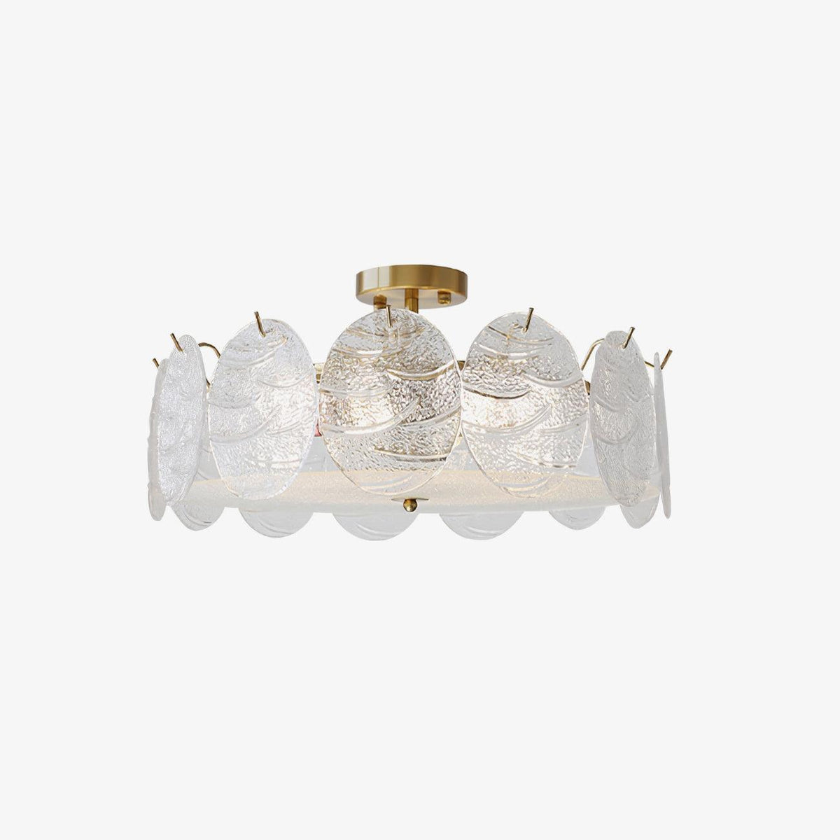 Velalaine plafondlamp van glas met afwerking en ribbelglas goudkleurig